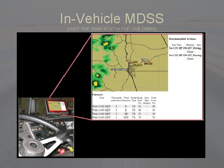 In-Vehicle MDSS (VISIT THE IWAPI BOOTH FOR LIVE DEMO) 