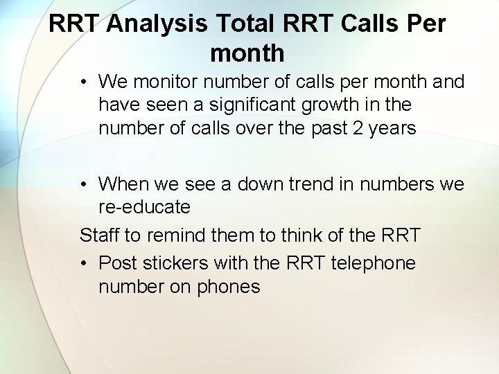 RRT Analysis Total RRT Calls Per month • We monitor number of calls per