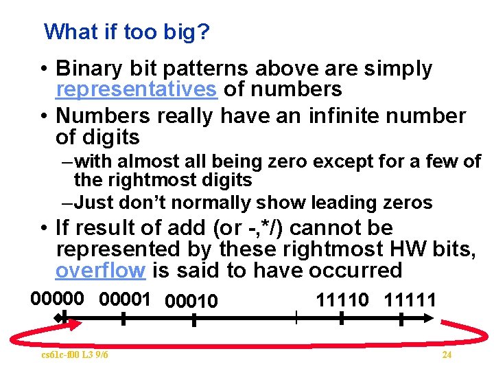 What if too big? • Binary bit patterns above are simply representatives of numbers