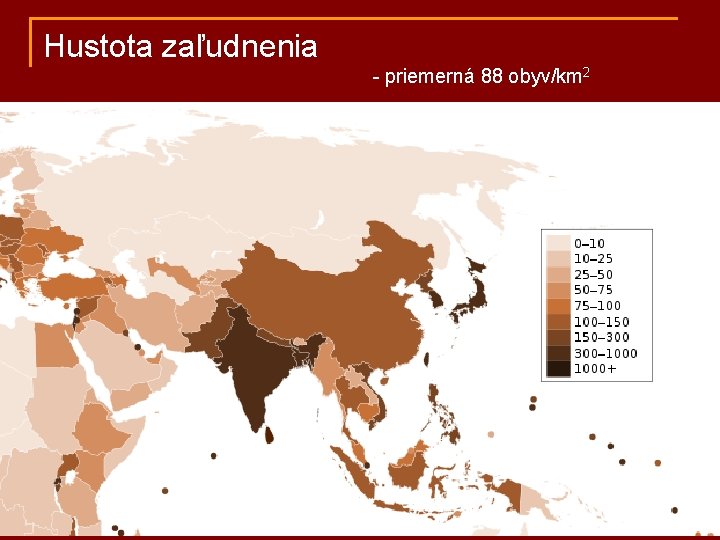 Hustota zaľudnenia - priemerná 88 obyv/km 2 