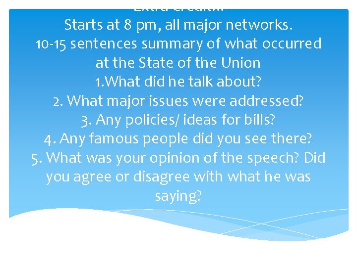 Extra Credit!!! Starts at 8 pm, all major networks. 10 -15 sentences summary of Extra Credit!!! Starts at 8 pm, all major networks. 10 -15 sentences summary of