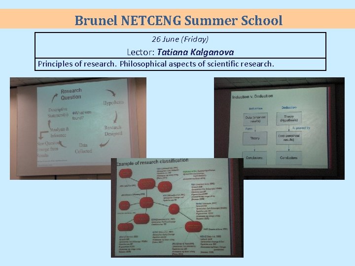 Brunel NETCENG Summer School 26 June (Friday) Lector: Tatiana Kalganova Principles of research. Philosophical