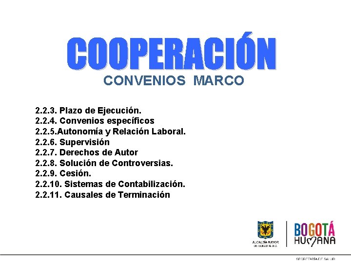 . CONVENIOS MARCO 2. 2. 3. Plazo de Ejecución. 2. 2. 4. Convenios específicos