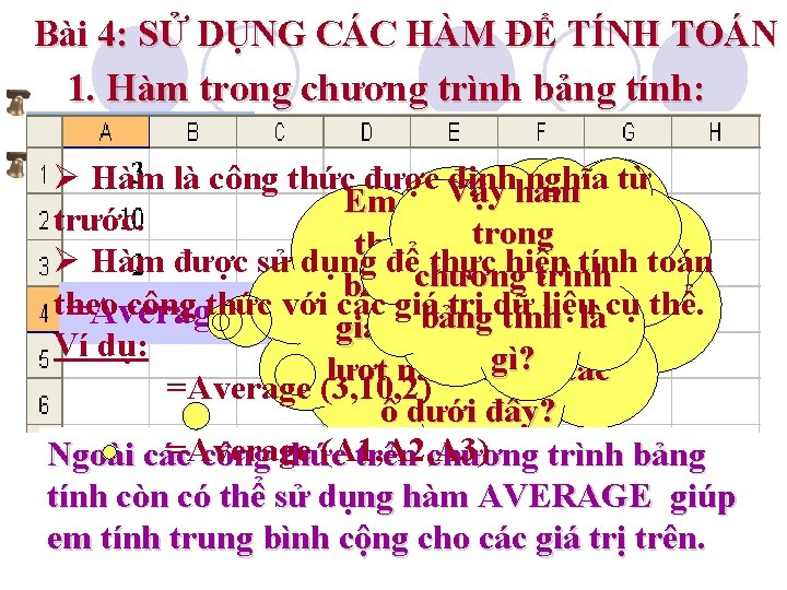 Bài 4: SỬ DỤNG CÁC HÀM ĐỂ TÍNH TOÁN 1. Hàm trong chương trình