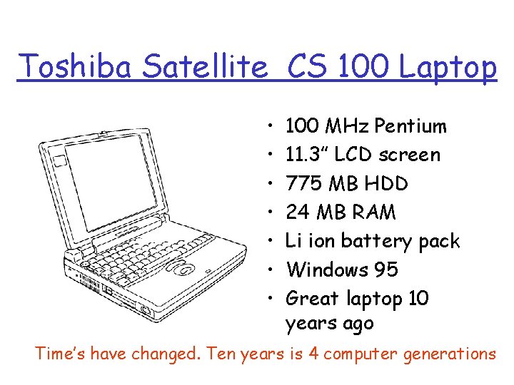 Toshiba Satellite CS 100 Laptop • • 100 MHz Pentium 11. 3” LCD screen