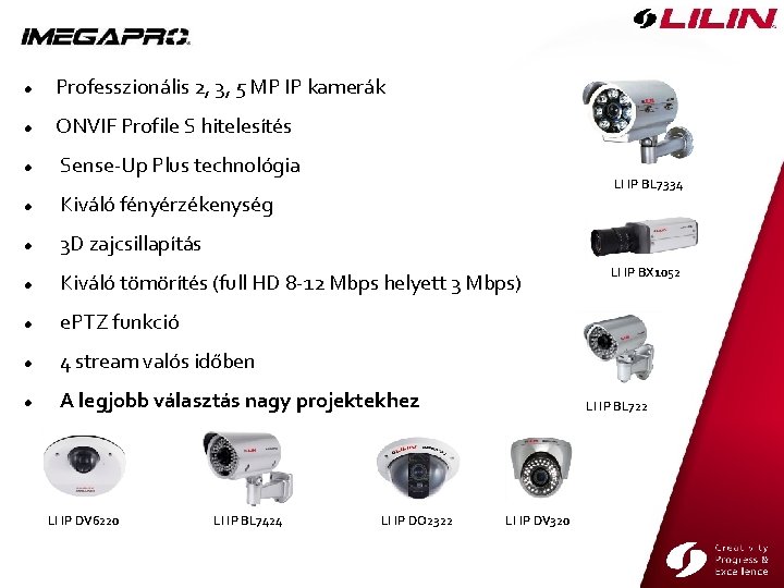 l Professzionális 2, 3, 5 MP IP kamerák l ONVIF Profile S hitelesítés l