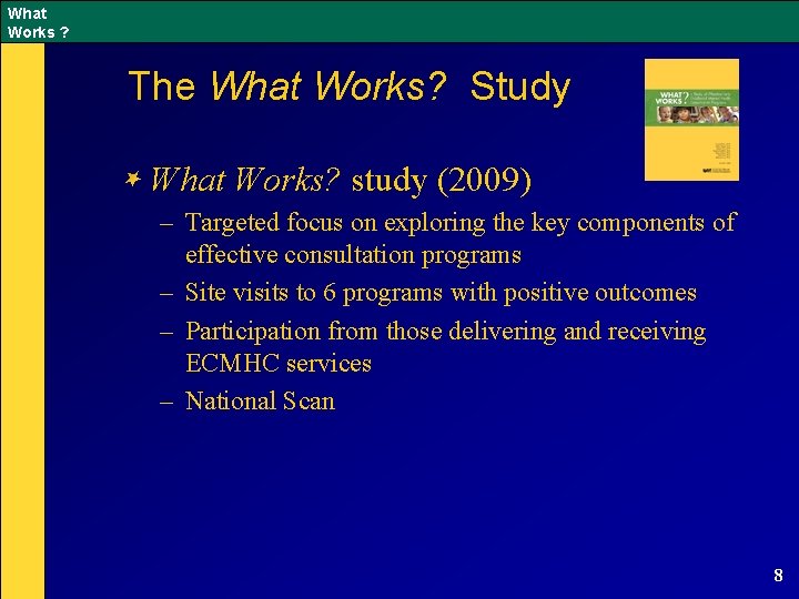 What Works ? The What Works? Study What Works? study (2009) – Targeted focus