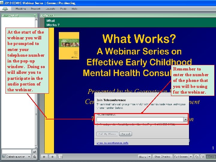 What Works ? At the start of the webinar you will be prompted to