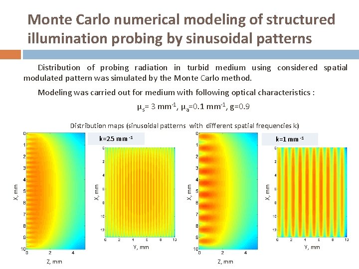 Monte Carlo numerical modeling of structured illumination probing by sinusoidal patterns Distribution of probing