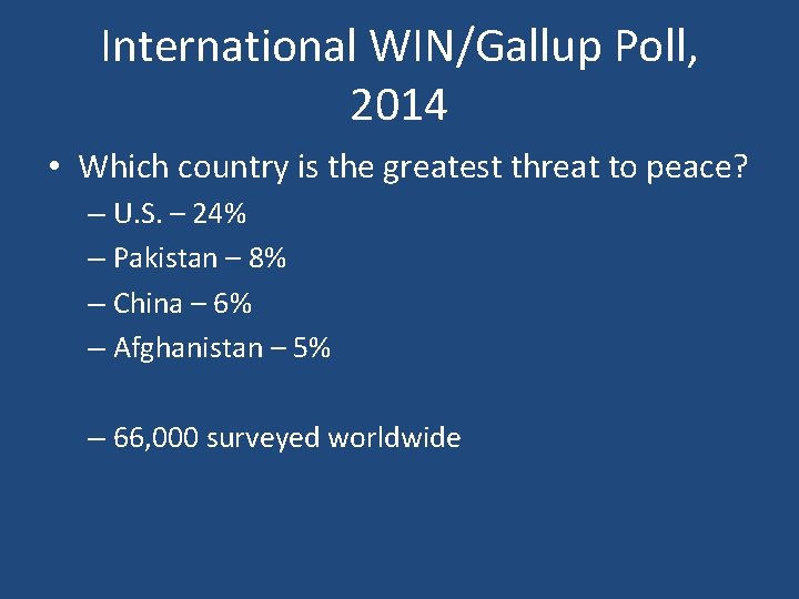 International WIN/Gallup Poll, 2014 • Which country is the greatest threat to peace? –
