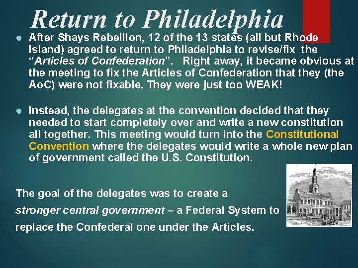 Return to Philadelphia l After Shays Rebellion, 12 of the 13 states (all but