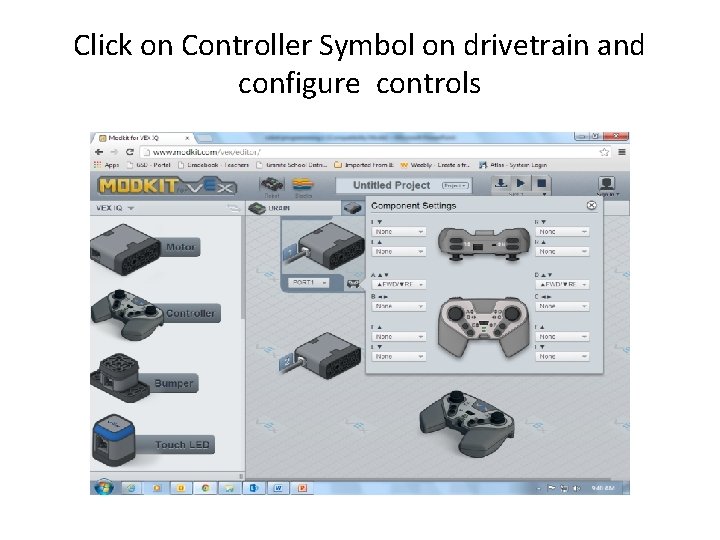 Click on Controller Symbol on drivetrain and configure controls Click on Controller Symbol on drivetrain and configure controls