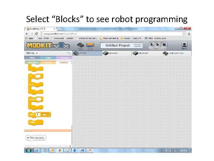 Select “Blocks” to see robot programming 