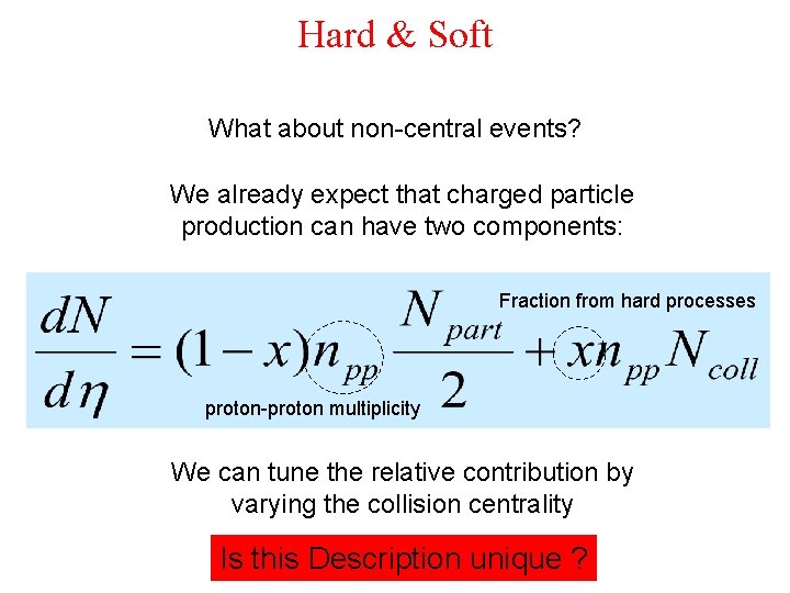 Hard & Soft What about non-central events? We already expect that charged particle production