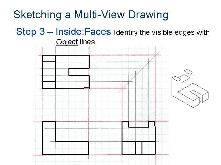 Sketching a Multi-View Drawing Step 3 – Inside: Faces Identify the visible edges with