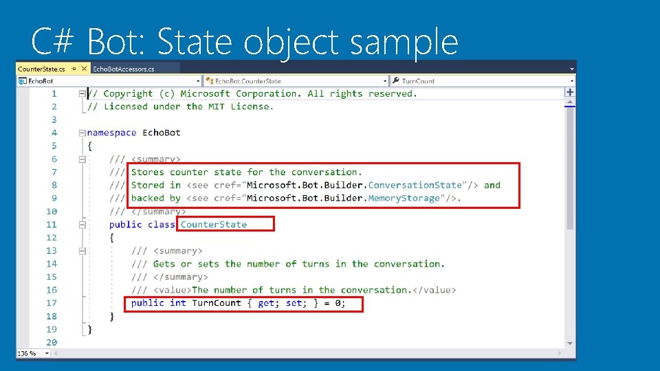 C# Bot: State object sample 