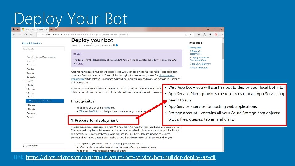 Deploy Your Bot Link: https: //docs. microsoft. com/en-us/azure/bot-service/bot-builder-deploy-az-cli 