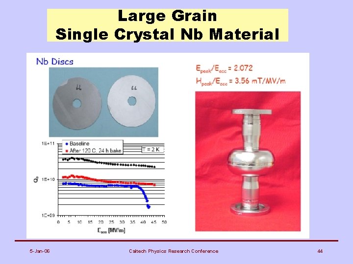 Large Grain Single Crystal Nb Material 5 -Jan-06 Caltech Physics Research Conference 44 