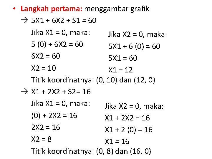  • Langkah pertama: menggambar grafik 5 X 1 + 6 X 2 +