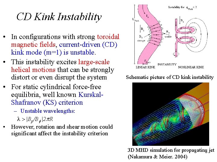 CD Kink Instability • In configurations with strong toroidal magnetic fields, current-driven (CD) kink