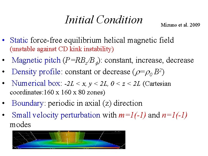 Initial Condition Mizuno et al. 2009 • Static force-free equilibrium helical magnetic field (unstable