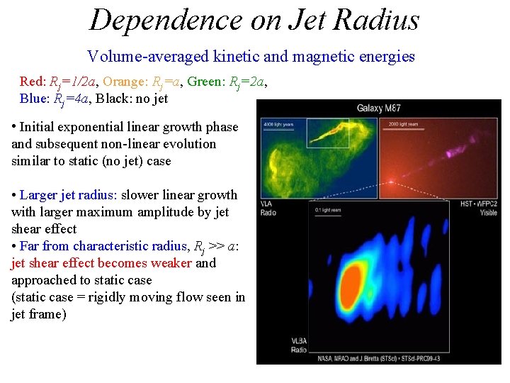 Dependence on Jet Radius Volume-averaged kinetic and magnetic energies Red: Rj=1/2 a, Orange: Rj=a,