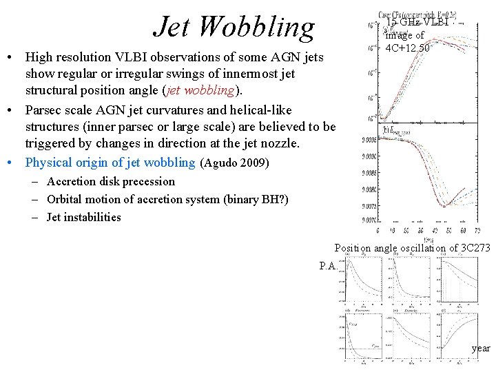 Jet Wobbling • High resolution VLBI observations of some AGN jets show regular or