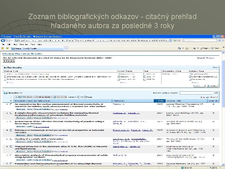 Zoznam bibliografických odkazov - citačný prehľadaného autora za posledné 3 roky 