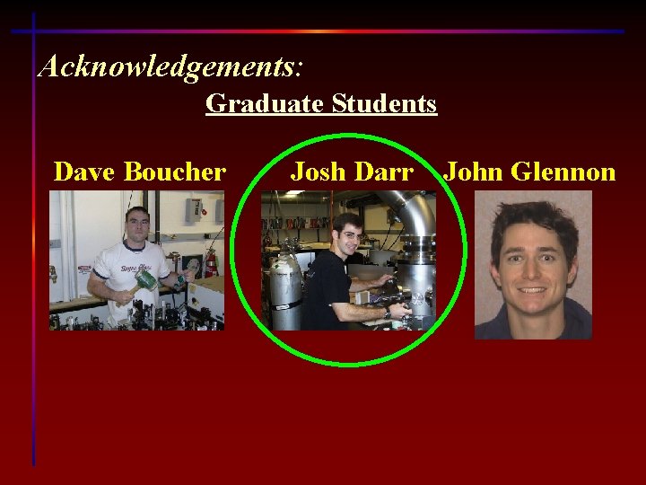 Acknowledgements: Graduate Students Dave Boucher Josh Darr John Glennon 