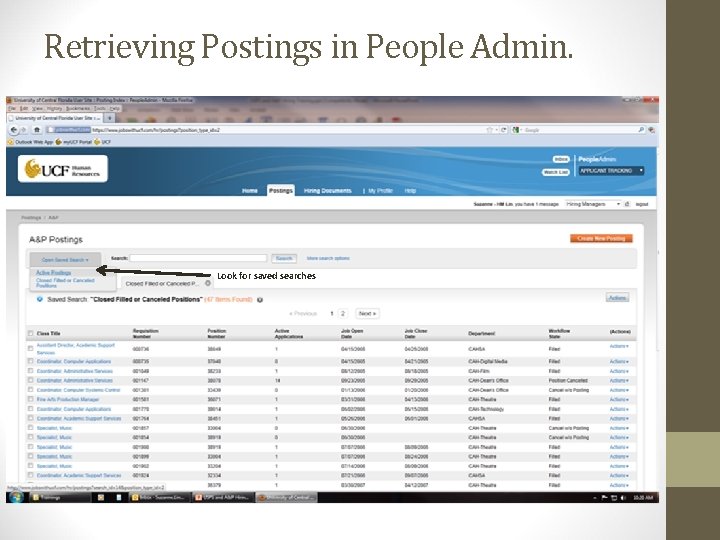 Retrieving Postings in People Admin. Look for saved searches 