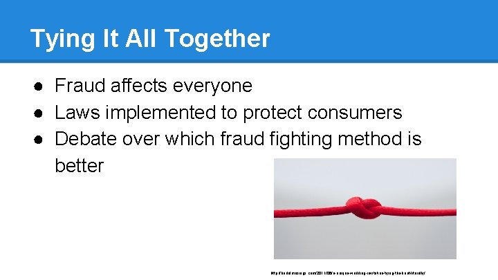 Tying It All Together ● Fraud affects everyone ● Laws implemented to protect consumers