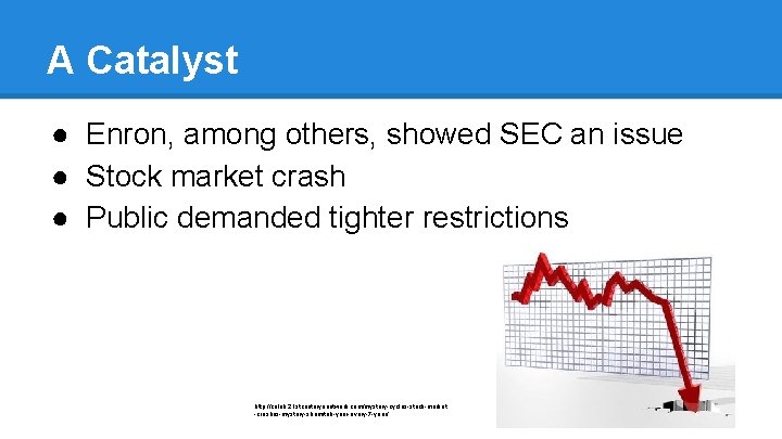 A Catalyst ● Enron, among others, showed SEC an issue ● Stock market crash