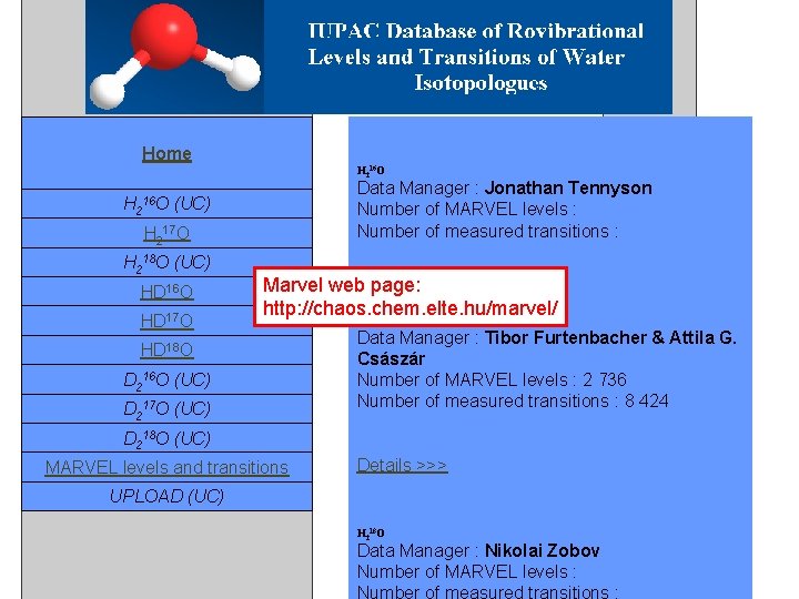 Home H 216 O H 2 16 O Data Manager : Jonathan Tennyson Number