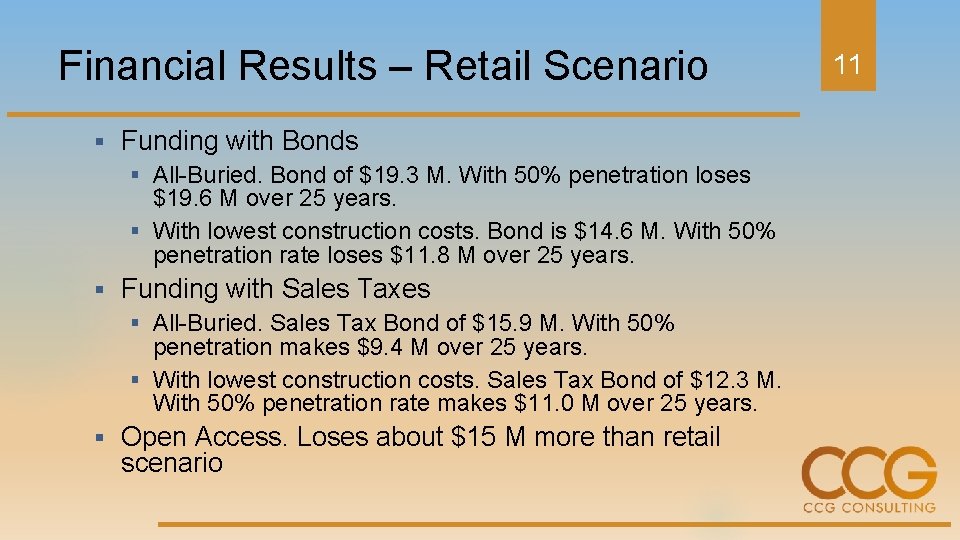 Financial Results – Retail Scenario § Funding with Bonds § All-Buried. Bond of $19.