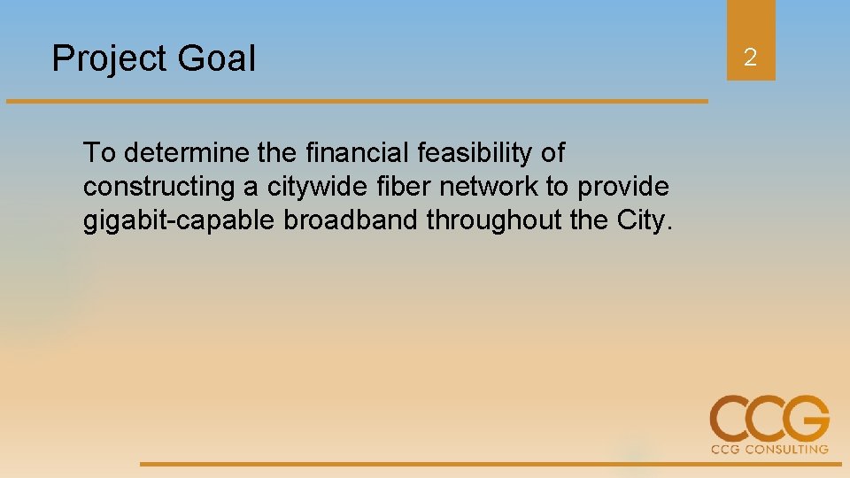 Project Goal To determine the financial feasibility of constructing a citywide fiber network to