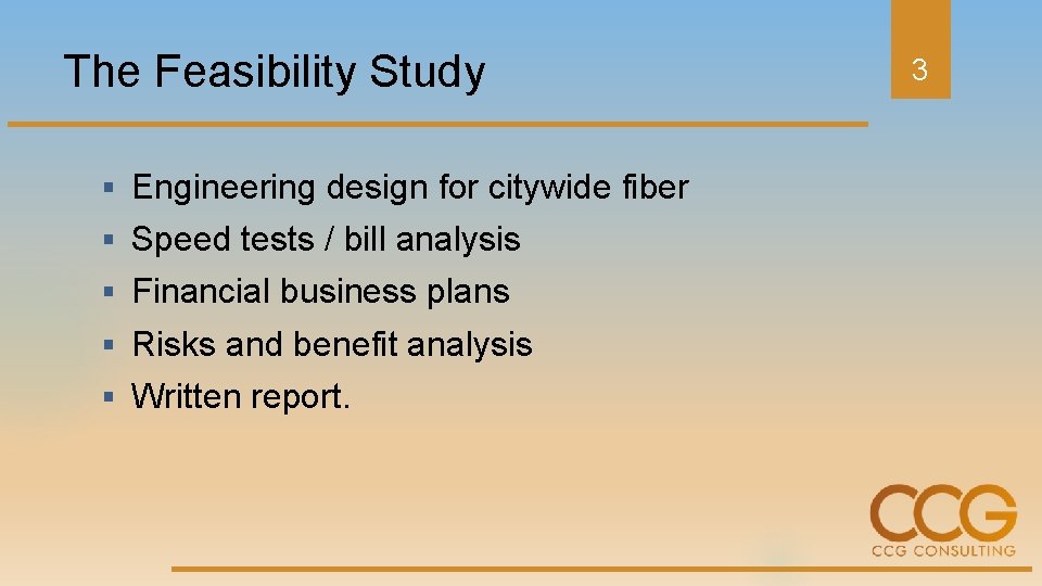 The Feasibility Study § Engineering design for citywide fiber § Speed tests / bill