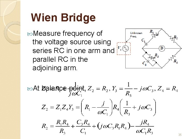 Wien Bridge Measure frequency of the voltage source using series RC in one arm