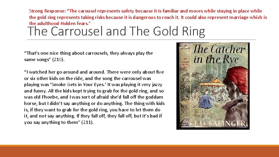 Strong Response: “The carousel represents safety because it is familiar and moves while staying