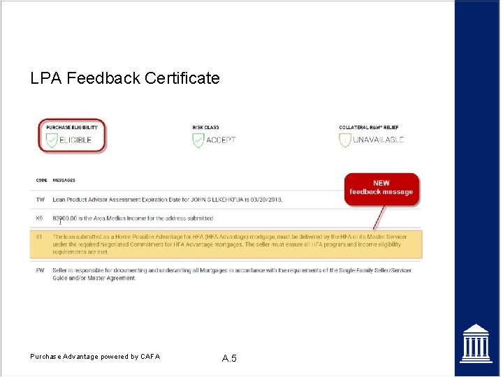 LPA Feedback Certificate Purchase Advantage powered by CAFA A. 5 