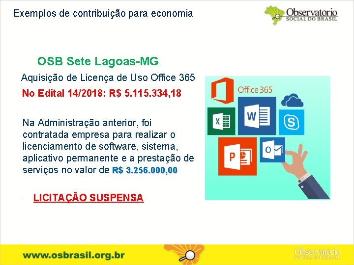Exemplos de contribuição para economia OSB Sete Lagoas-MG Aquisição de Licença de Uso Office
