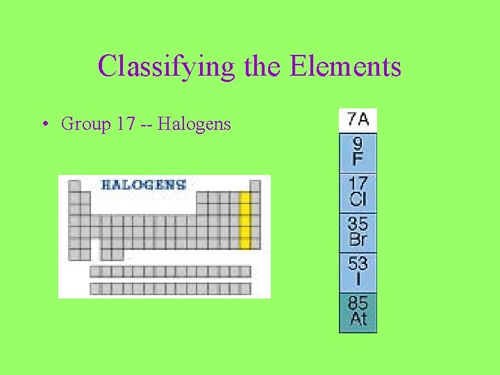 Classifying the Elements • Group 17 -- Halogens 
