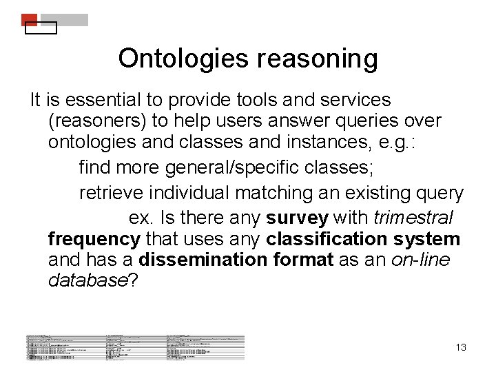 Ontologies reasoning It is essential to provide tools and services (reasoners) to help users