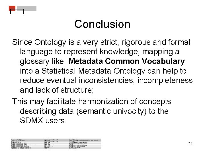 Conclusion Since Ontology is a very strict, rigorous and formal language to represent knowledge,