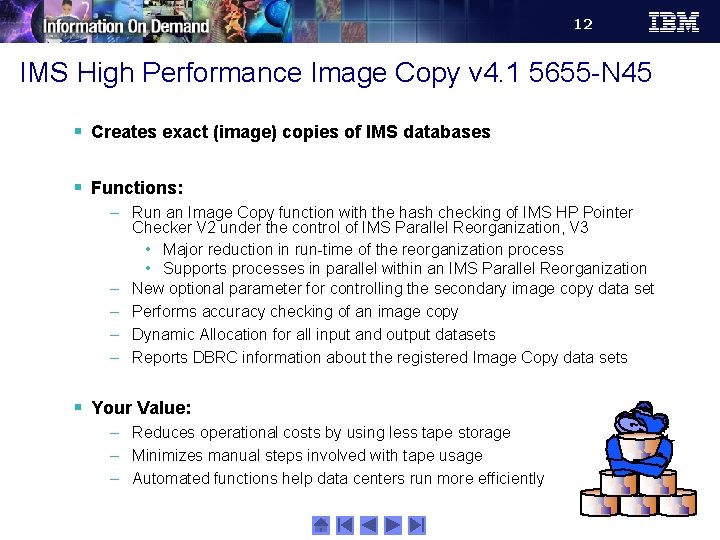 12 IMS High Performance Image Copy v 4. 1 5655 -N 45 § Creates