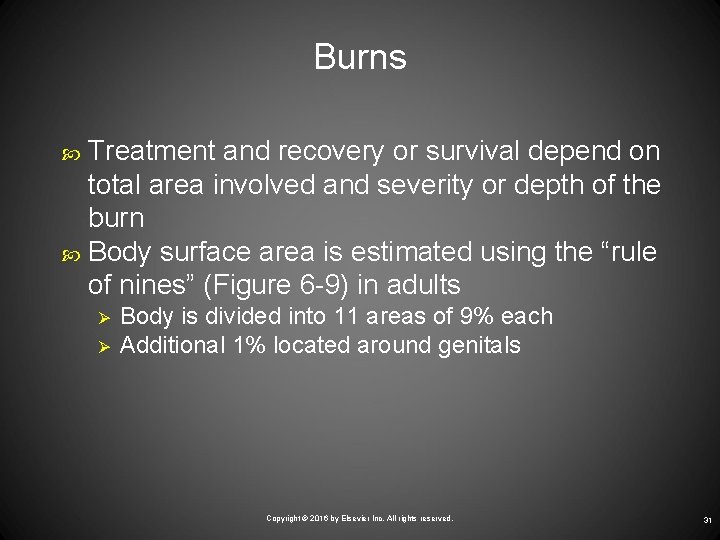 Burns Treatment and recovery or survival depend on total area involved and severity or