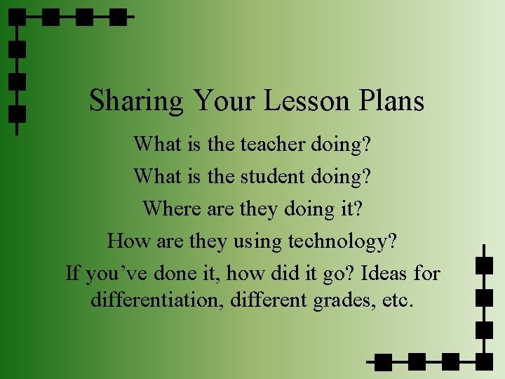 Sharing Your Lesson Plans What is the teacher doing? What is the student doing?