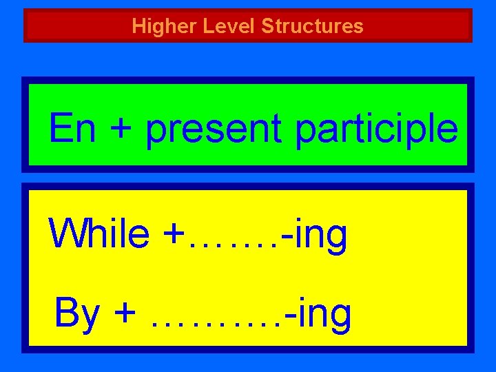 Higher Level Structures En + present participle While +……. -ing By + ………. -ing