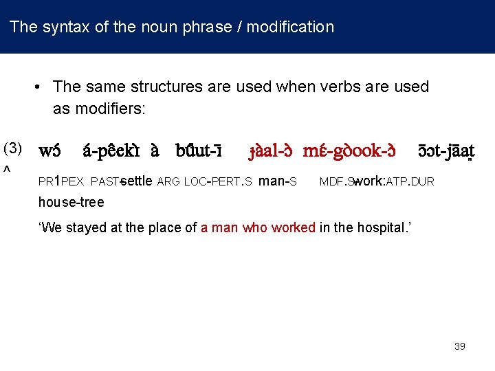  The syntax of the noun phrase / modification • The same structures are