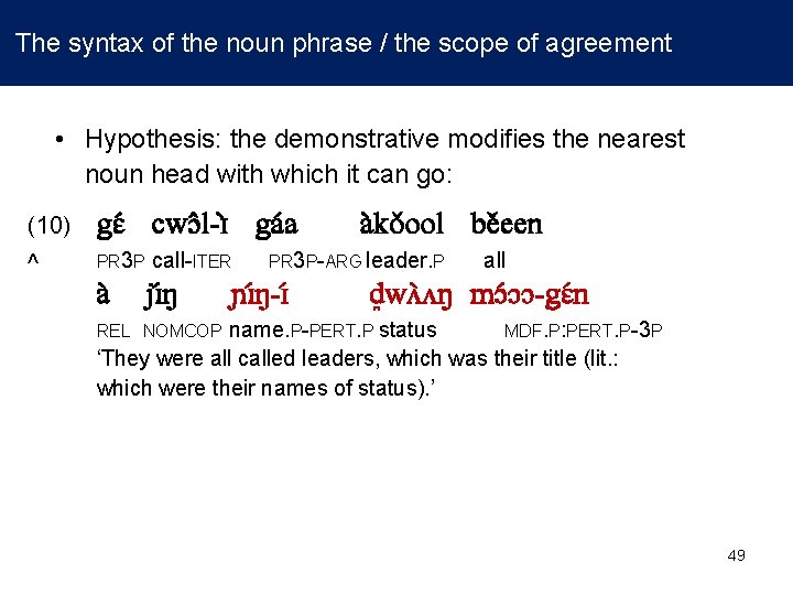  The syntax of the noun phrase / the scope of agreement • Hypothesis: