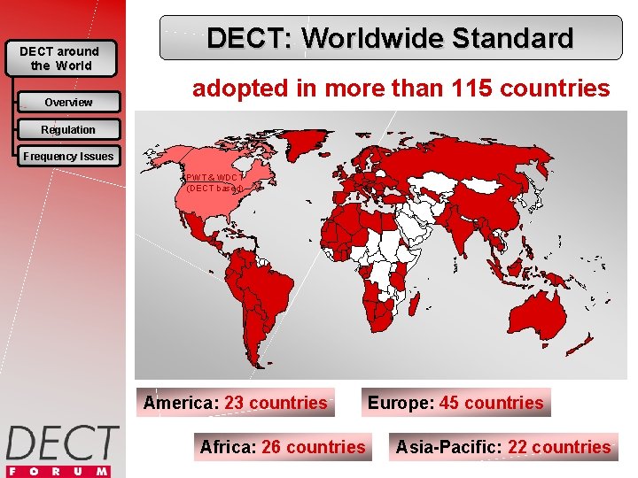 DECT around the World Overview DECT: Worldwide Standard adopted in more than 115 countries